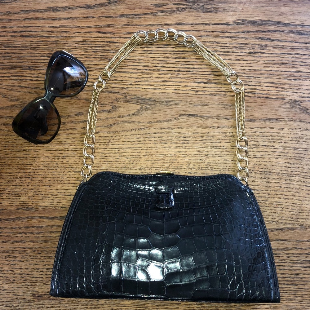 LUCILLE de PARIS BLACK CROCODILE PURSE 1950's